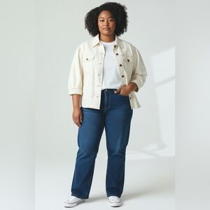 NEW Chico’s Plus Size Puff Sleeve Denim Jacket Sea Salt Women’s 4/XXL Spring